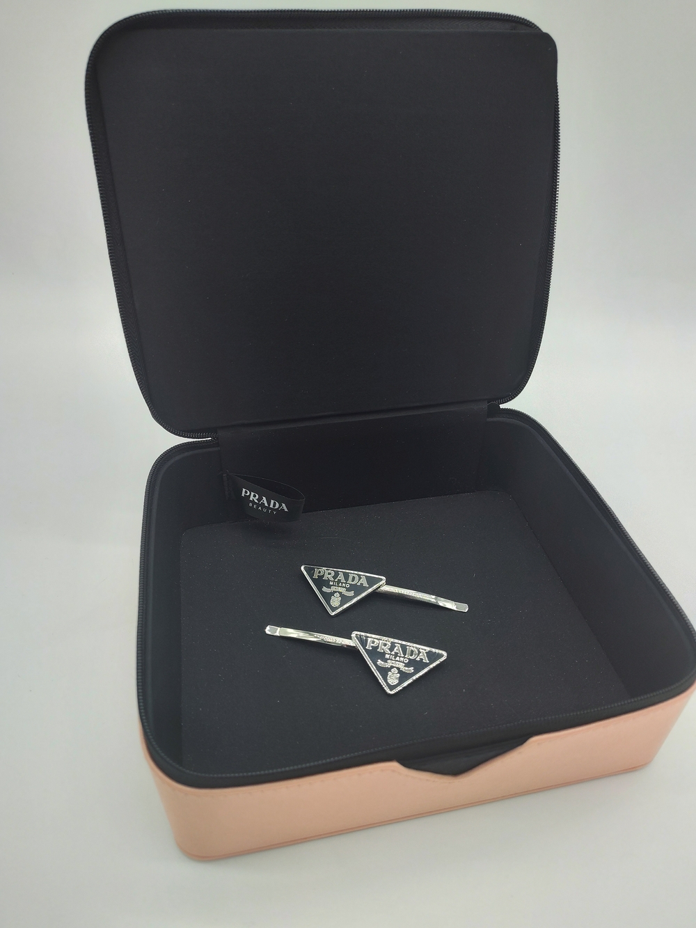 PRADA Beauty Train Case Vanity Storage Box Hair Clips Pink Black Travel NWOT - Picture 7 of 11